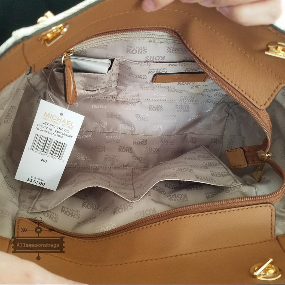 Michael Kors Large Jet Set Vanilla Chain Tote NWT - Picture 5 of 8